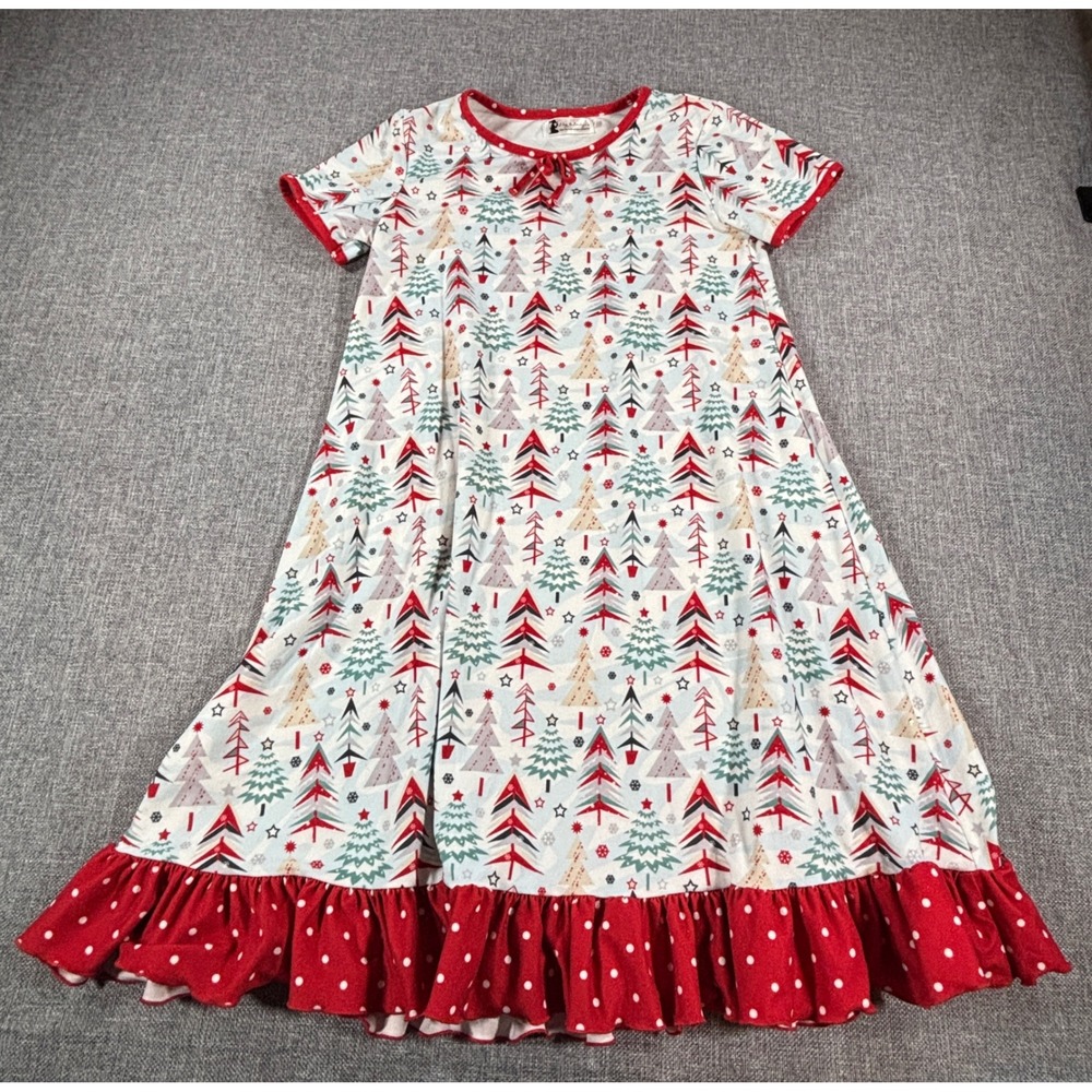 Lily & Londyn Nightgown Christmas Tree Ruffle Bow Holiday PJs Red Green Girls 12